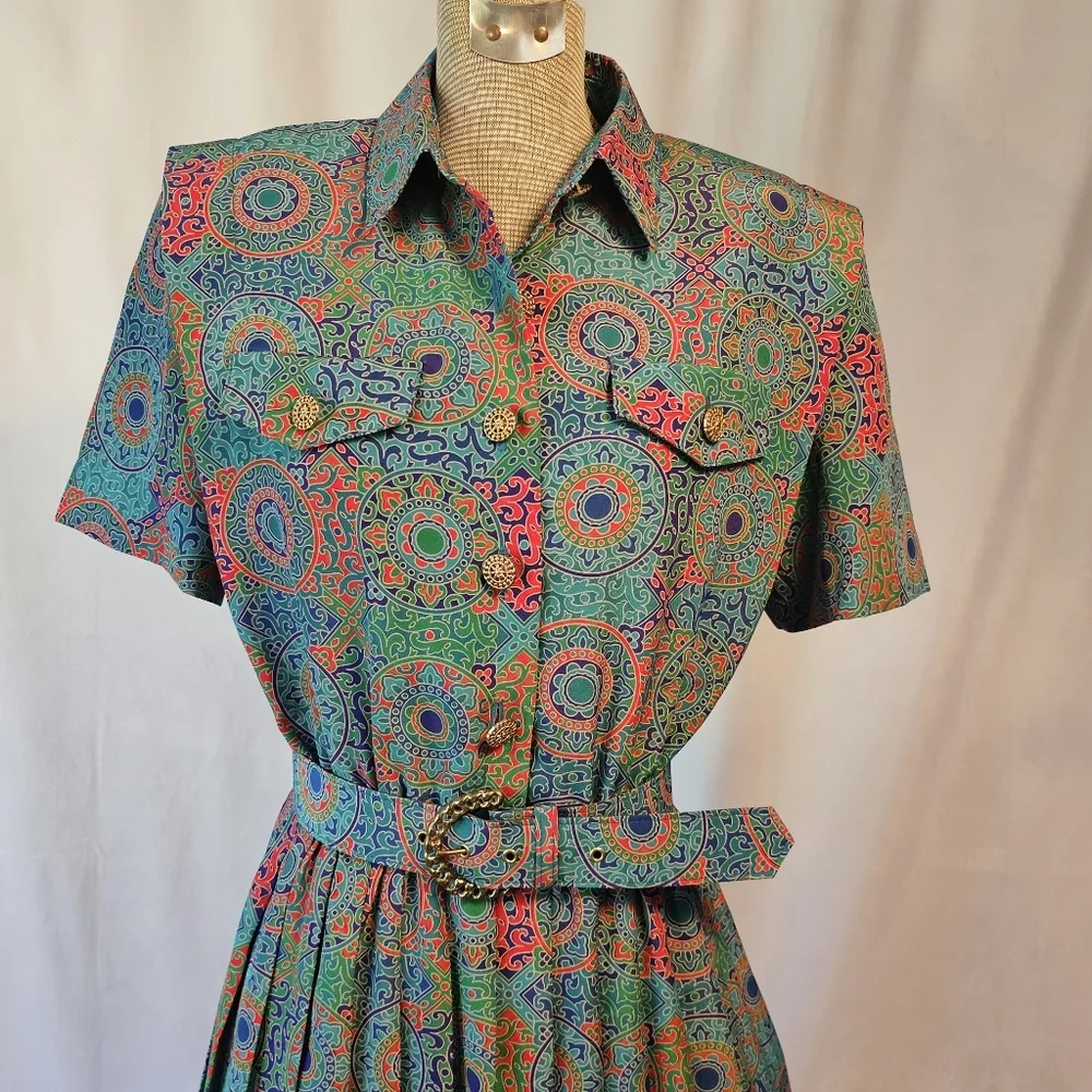 Vintage 1980s Leslie Fay Mandala Secretary Dress - Picture 3 of 15